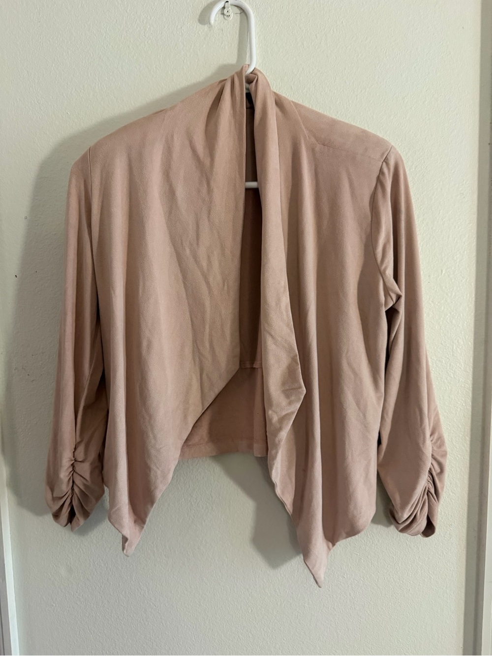 Shinestar Women's Draped Open-Front Cardigan - Blush Pink Sz M